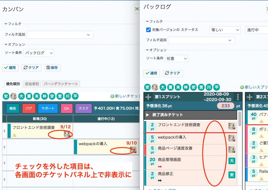 表示項目を減らして表示
