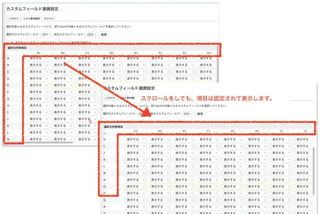 カスタムフィールド_連携設定画面の項目名固定