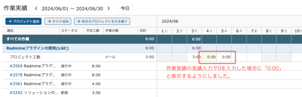 作業時間の0表示